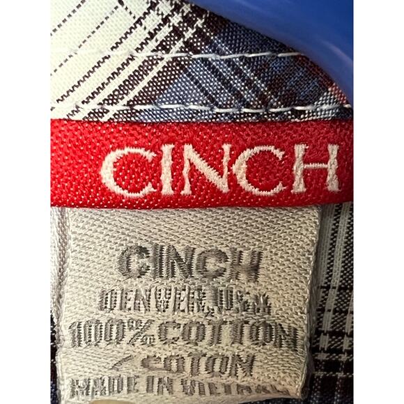 Cinch Men's Large Blue/Red/White Plaid Short Sleeve Button Down Western Shirt - Picture 3 of 7